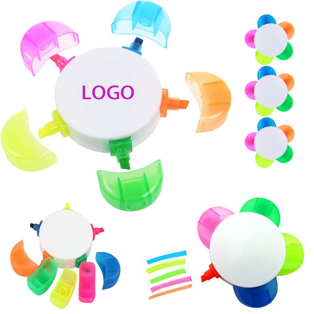 Custom Color 5 In 1 Plastic Petal Highlighter Custom Color 5 In 1 Plastic Petal Highlighter