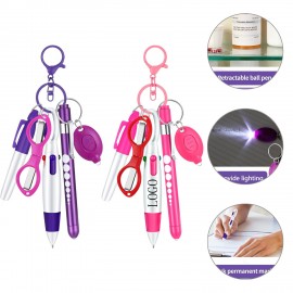 6-in-1 Shuttle Pens Retractable w/ Carabiner Keychain with Logo