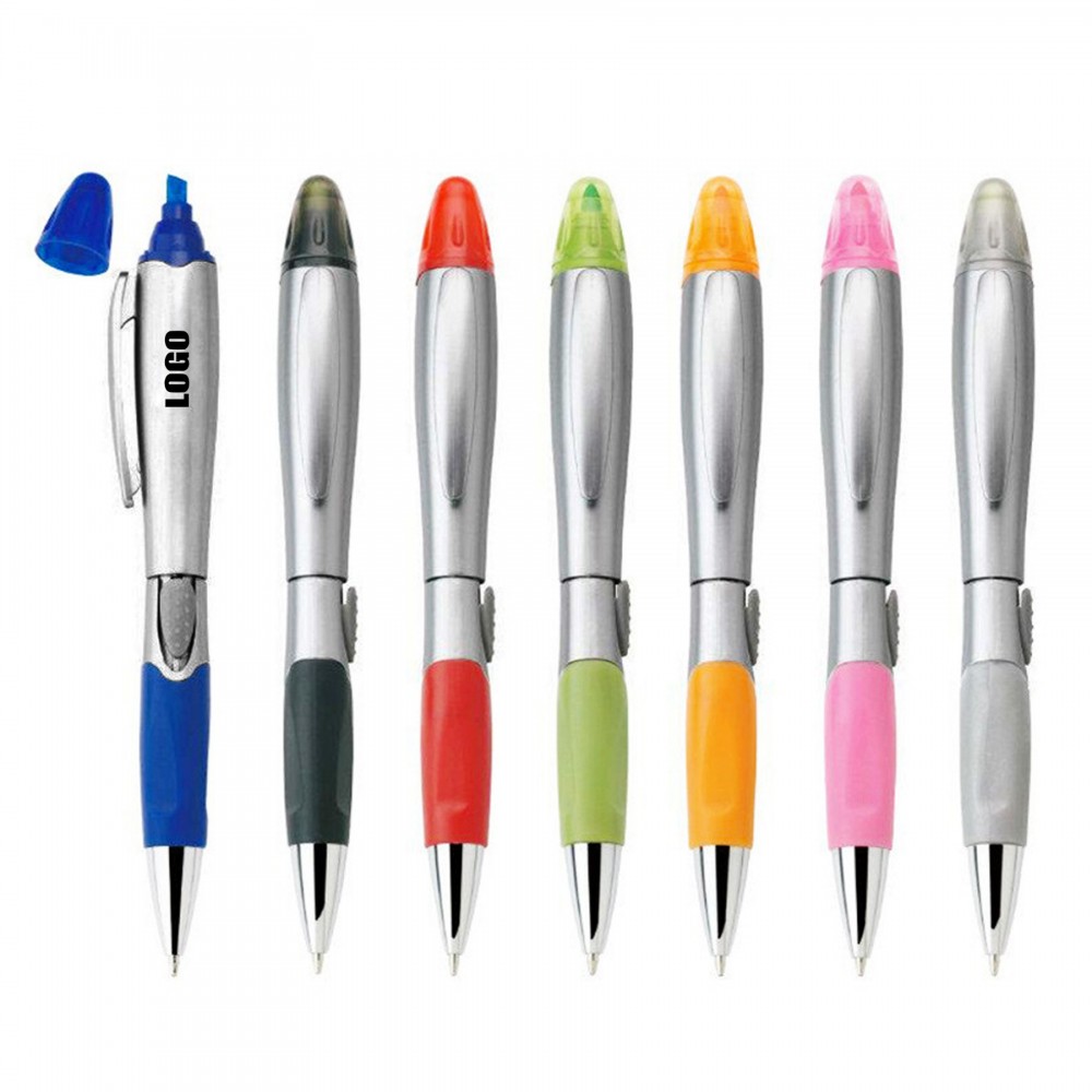 Personalized Silver Barrel Pen With Highlighter Personalized Silver Barrel Pen With Highlighter