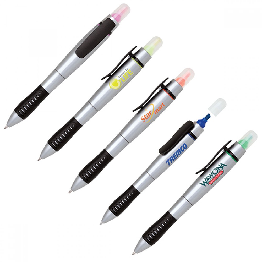 Custom Imprinted Rubber Grip 2-in-1 Highlighter and Pen Custom Imprinted Rubber Grip 2-in-1 Highlighter and Pen