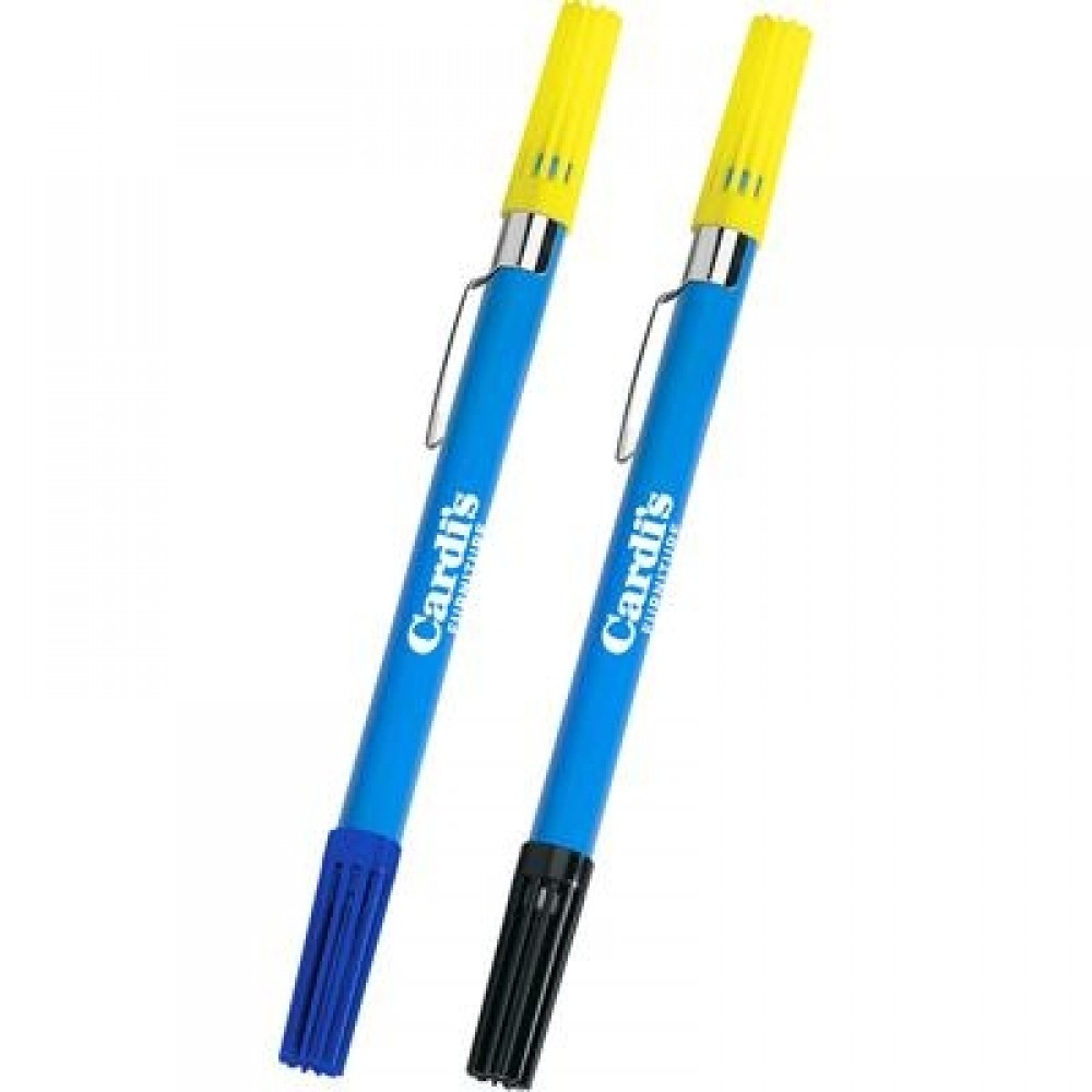 Personalized Dri Mark Double Exposure Highlighter & Ballpoint Pen Combo w/ Light Blue Body