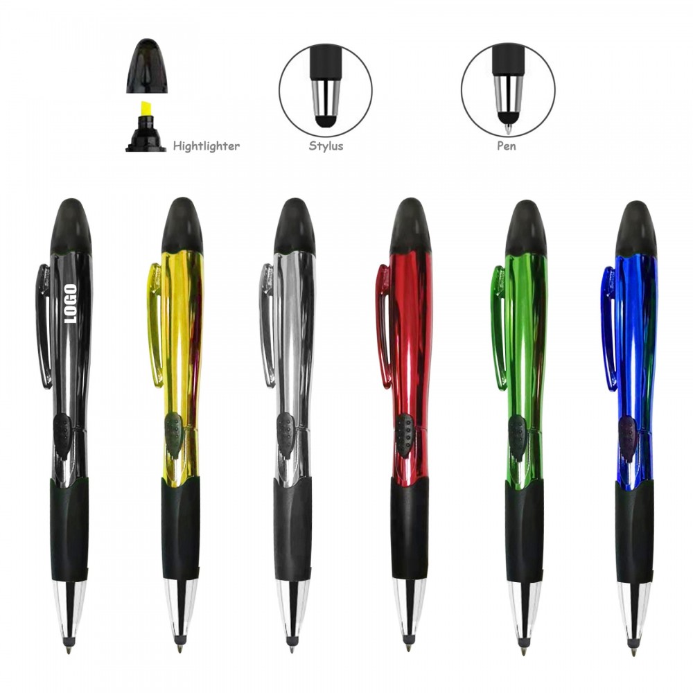 Customized 3 In 1 Highlighter Pen With Stylus