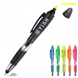 Customized Highlighter Translucent Click Ballpoint Pen With Stylus