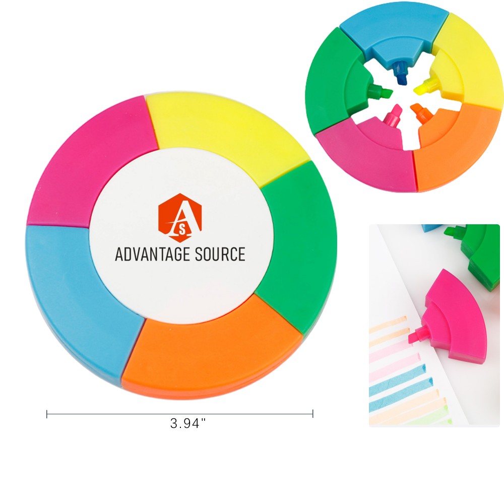 5-Color Round Highlighter for School and Office with Logo