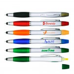 3-In-1 Plastic Twist Action Highlighter, Stylus & Ballpoint Pen with Logo