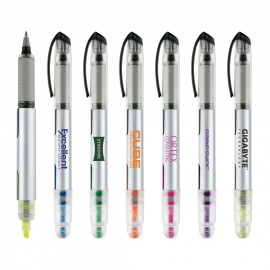 Custom 2-in-1 Plastic Rollerball Pen with Highlighter  Custom 2-in-1 Plastic Rollerball Pen with Highlighter