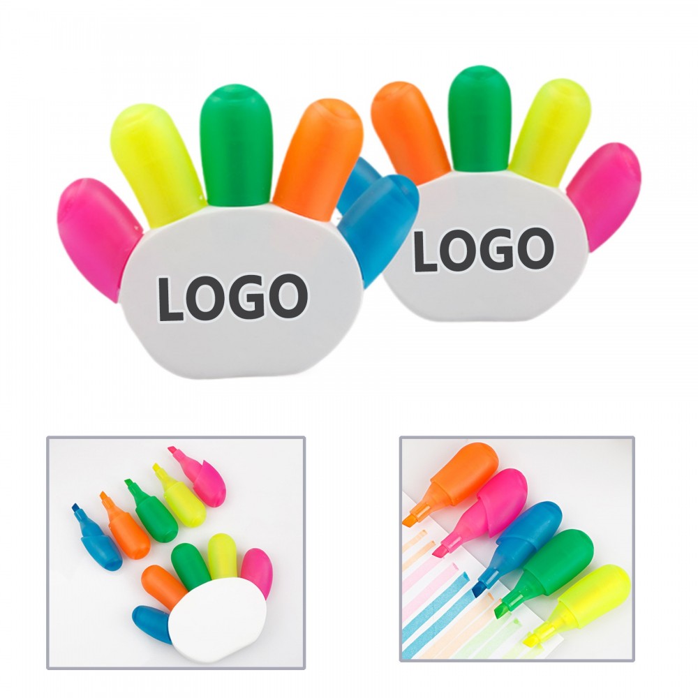 Hand Shaped 5 Color Highlighter with Logo Hand Shaped 5 Color Highlighter with Logo