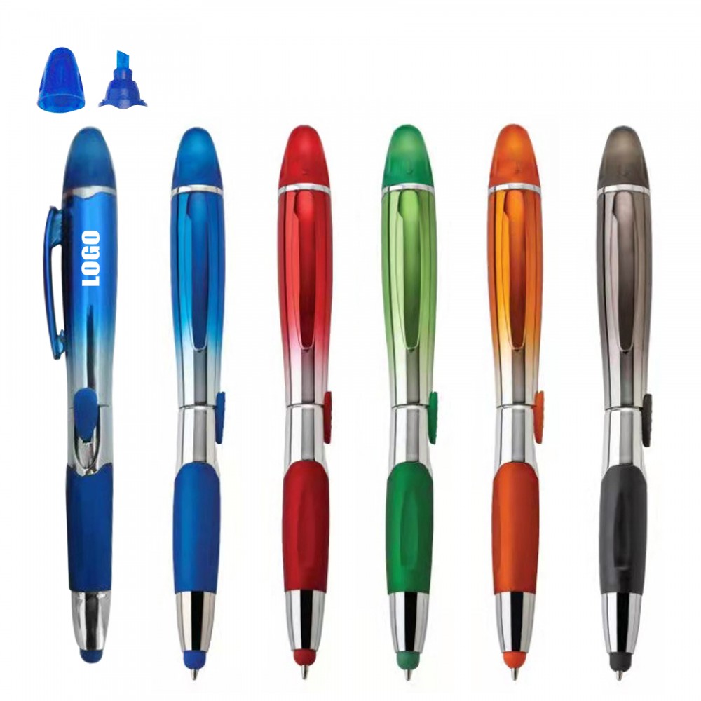 Gradual Color Barrel Pen With Highlighter And Stylus with Logo