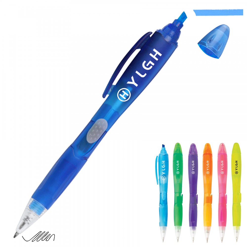 Translucent Barrel Click Ballpoint Pen With Highlighter with Logo Translucent Barrel Click Ballpoint Pen With Highlighter with Logo