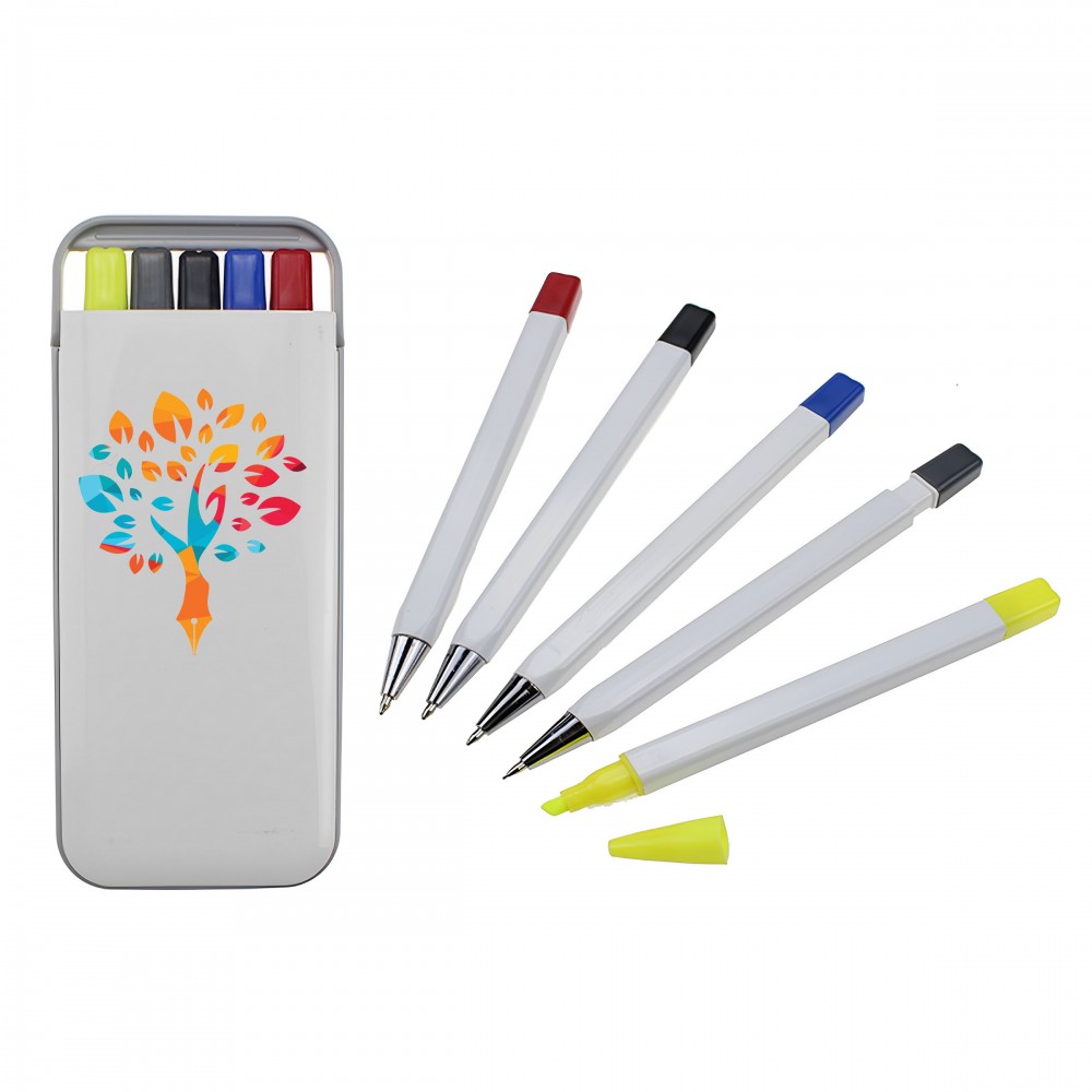 5 in 1 Pencil, Ballpoint Pen and Highlighter Set with Logo 5 in 1 Pencil, Ballpoint Pen and Highlighter Set with Logo