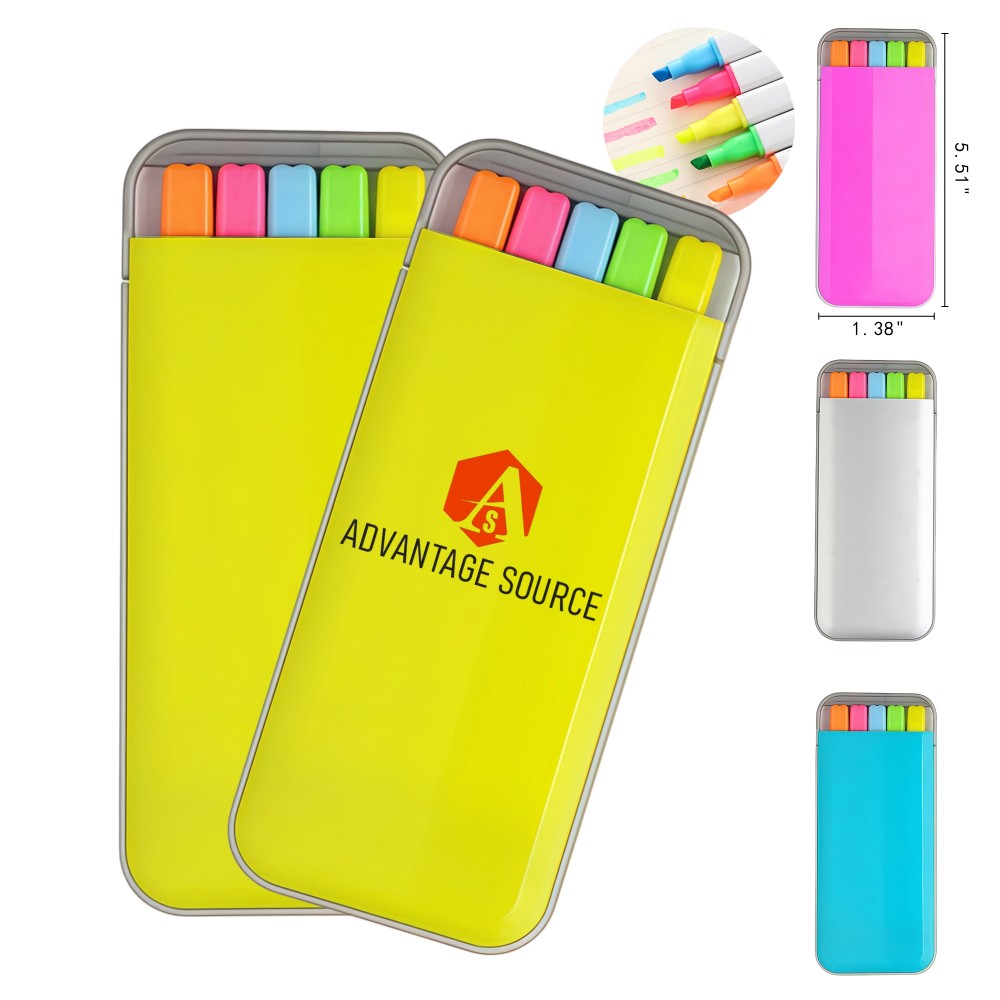 Color Highlighter Set With Plastic Case with Logo