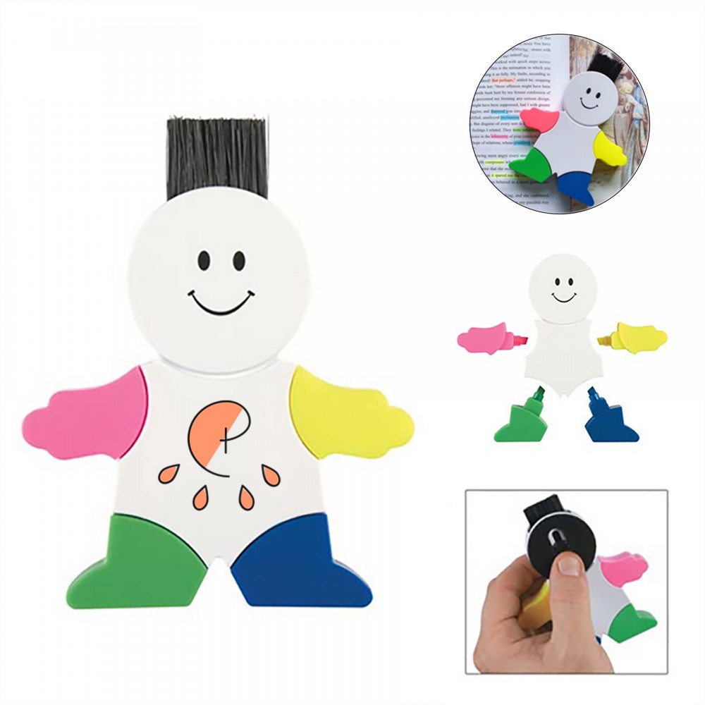 Logo Printed 4-in-1 Human Shaped Highlighters with Brush