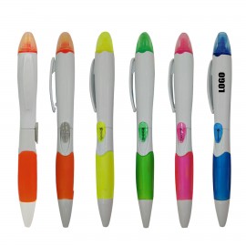 White Barrel Pen With Highlighter with Logo
