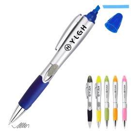 Silver Barrel Ballpoint Pen With Highlighter with Logo