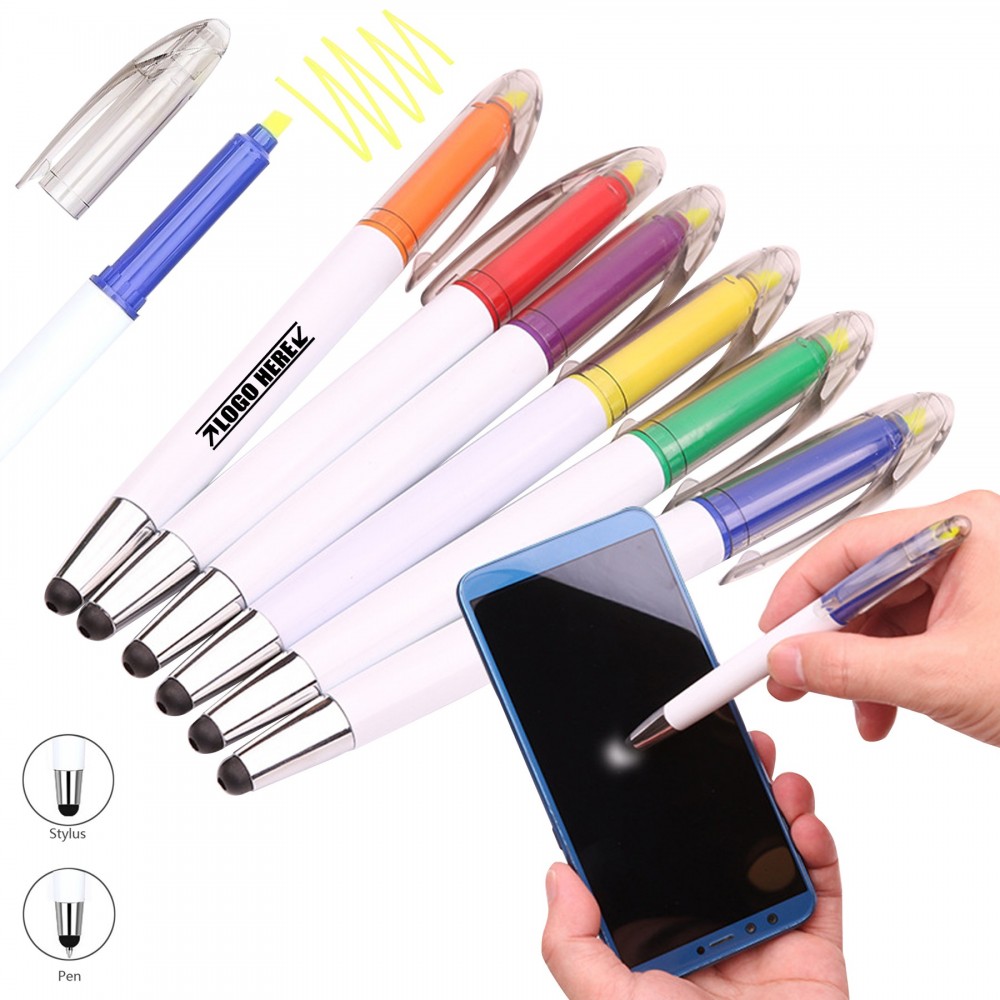 Custom Stylus Ballpoint Pen w/Yellow Highlighter