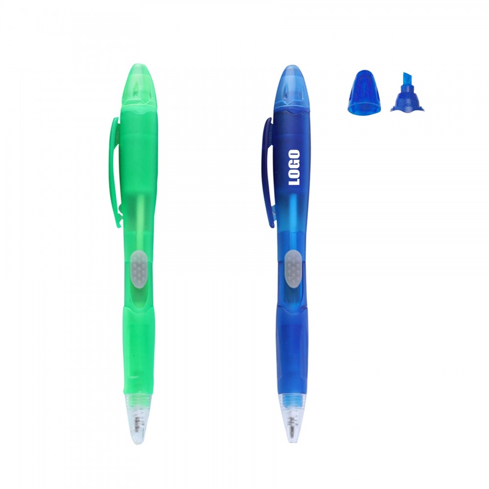 Logo Branded Translucent Barrel Pen w/Highlighter