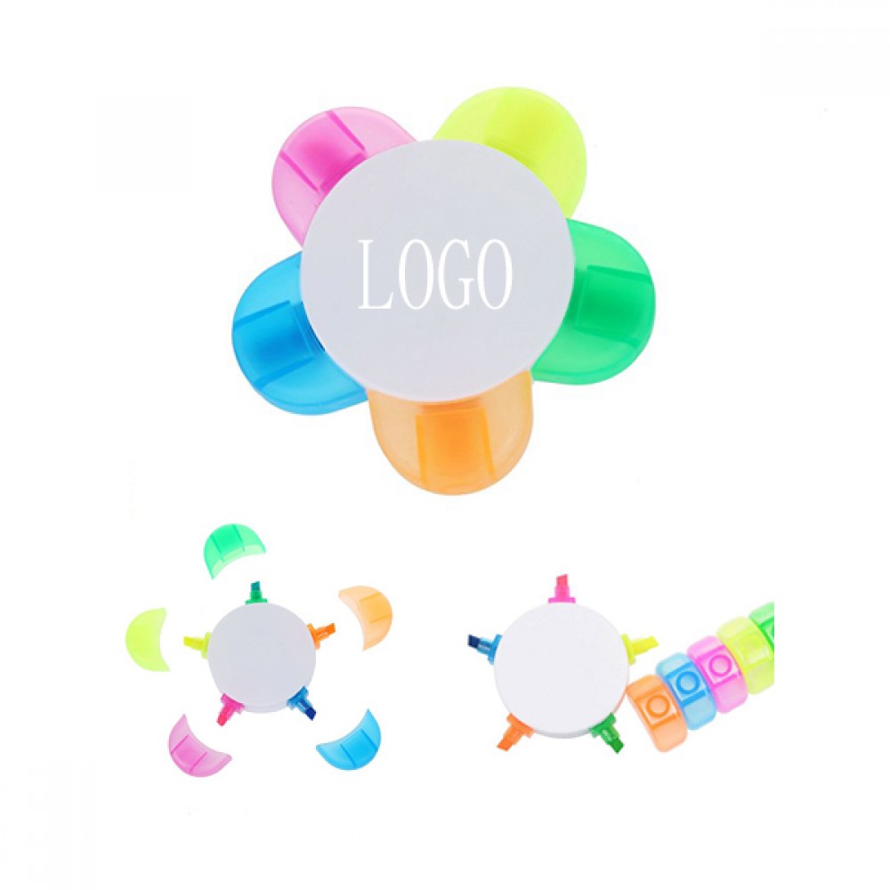 Logo Printed 5 in 1 Flower Highlighter Pens Logo Printed 5 in 1 Flower Highlighter Pens