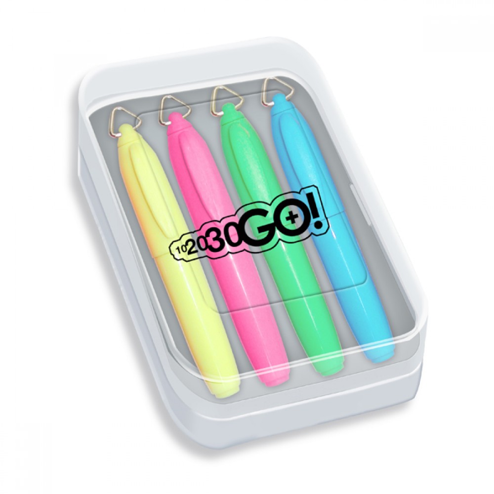 Liqui-Mark Mini Brite Spots Highlighter in Clear Plastic Box (4 Pack) with Logo Liqui-Mark Mini Brite Spots Highlighter in Clear Plastic Box (4 Pack) with Logo
