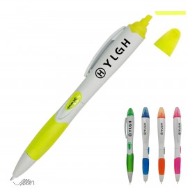 White Barrel Ballpoint Pen With Highlighter with Logo