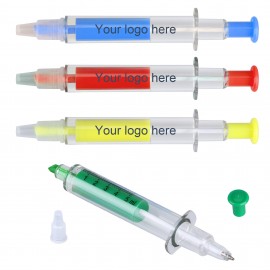 Plastic Syringe Shaped Ballpoint Pen w/ Highlighter with Logo