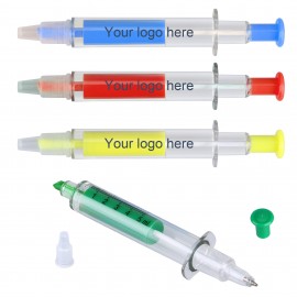 Plastic Syringe Shaped Ballpoint Pen w/ Highlighter with Logo  Plastic Syringe Shaped Ballpoint Pen w/ Highlighter with Logo