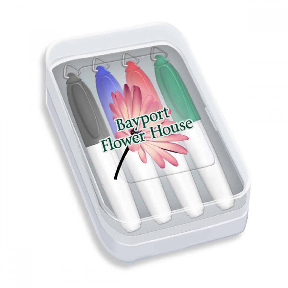 Mini Dry Erase Markers in Clear Plastic Box (4-Pack/Full-Color Decal) Custom Printed