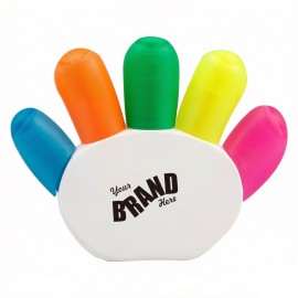 Logo Branded 5-In-1 Hand Shaped Multicolor Highlighter