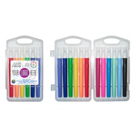 Custom Imprinted 12 Pack of Hand Lettering Brush Markers in Hard Plastic Case - Full Color Decal