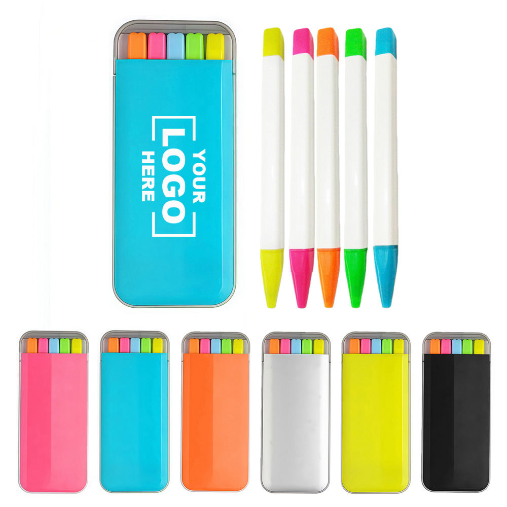 Logo Branded 5-Pack Fluorescent Highlighter Marker Pen Set
