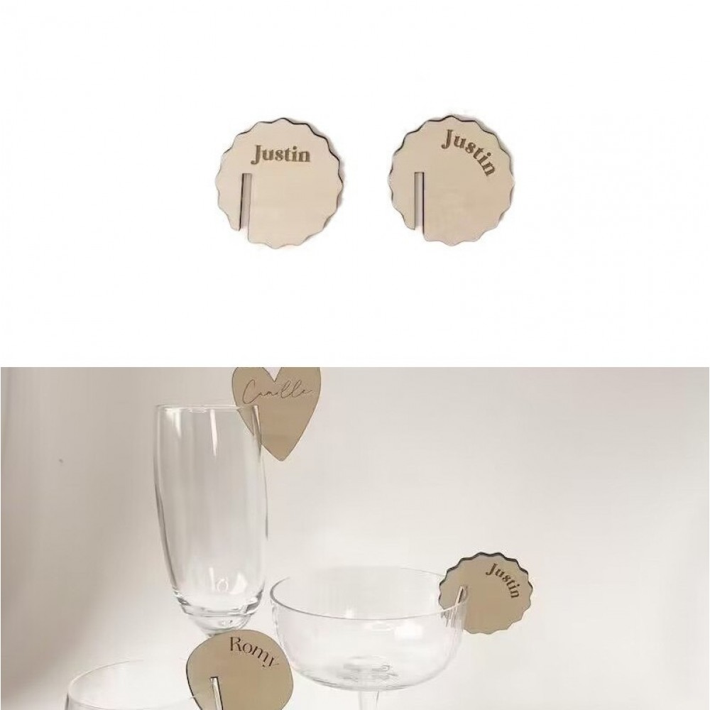 Round Lace Shape Wood Drink Marker Wine Glass Recognizer Logo Branded Round Lace Shape Wood Drink Marker Wine Glass Recognizer Logo Branded