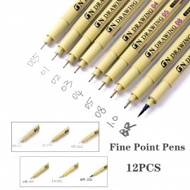 12 Pieces Black Fine Line Pen Four Piece Set Custom Imprinted  12 Pieces Black Fine Line Pen Four Piece Set Custom Imprinted
