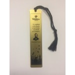 Gold Aluminum 1" x 4 7/8" Bookmark w/ a Screen Printed imprint and assembled tassel. Made in USA Logo Branded