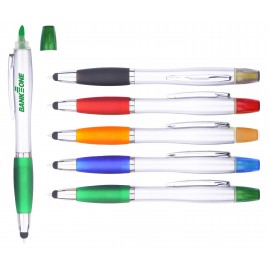 Logo Branded 3-in-1 Ballpoint Stylus Pen with Highlighter Marker