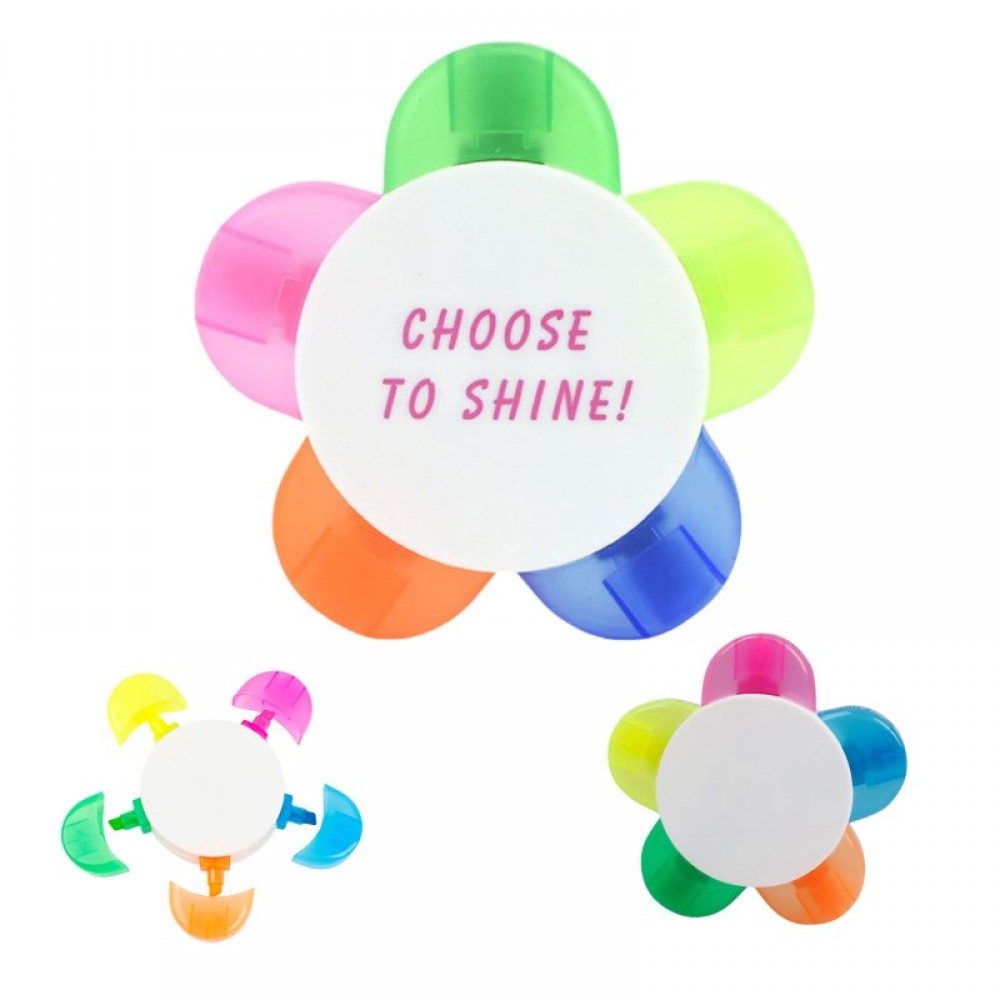 Custom Imprinted Customized Colorful Flower-Shaped Plastic 5-Color Highlighter Custom Imprinted Customized Colorful Flower-Shaped Plastic 5-Color Highlighter
