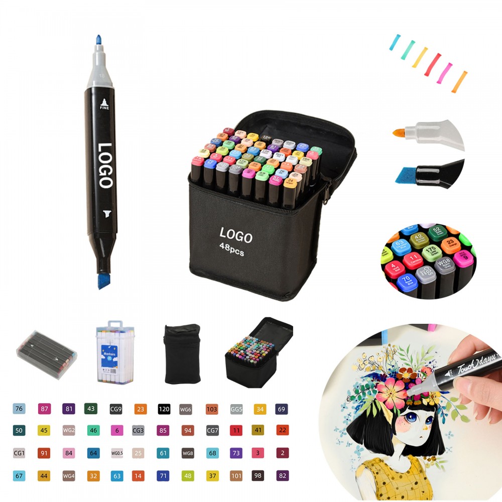 Custom Printed 48pcs Per Bag Double Ended Marker Pen