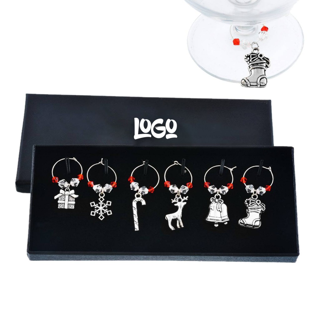 Logo Branded Christmas Wine Glass Marker Circle Set