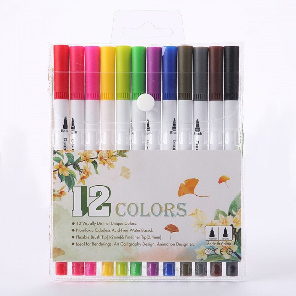 Personalized 12 Watercolor Dual Tip Marker Brush Pen with Fine Liner Personalized 12 Watercolor Dual Tip Marker Brush Pen with Fine Liner