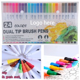 Watercolor Art Markers Set Tip Fineliner (24 Color) Custom Printed  Watercolor Art Markers Set Tip Fineliner (24 Color) Custom Printed