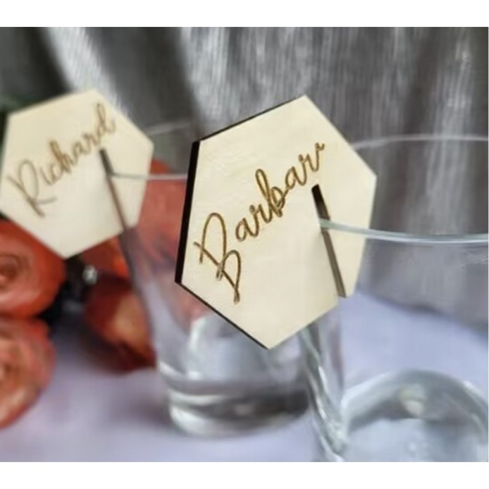 Hexagonal Wood Drink Marker Wine Glass Recognizer Logo Branded Hexagonal Wood Drink Marker Wine Glass Recognizer Logo Branded