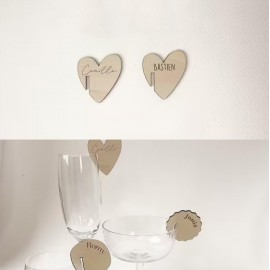 Custom Imprinted Heart Shape Wood Drink Marker Wine Glass Recognizer