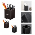 Custom Imprinted Leather Square Desktop Pen Holder