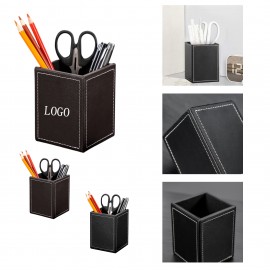 Custom Imprinted Leather Square Desktop Pen Holder