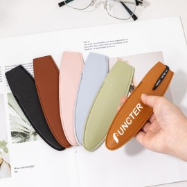 Custom Imprinted Oval Shape Slim PU Leather Pencil Case - Minimalist Portable Pen Pouch For School, Office & Travel