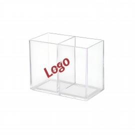 Logo Branded Clear Acrylic Double Compartment Organizer - Desktop & Vanity Storage Caddy