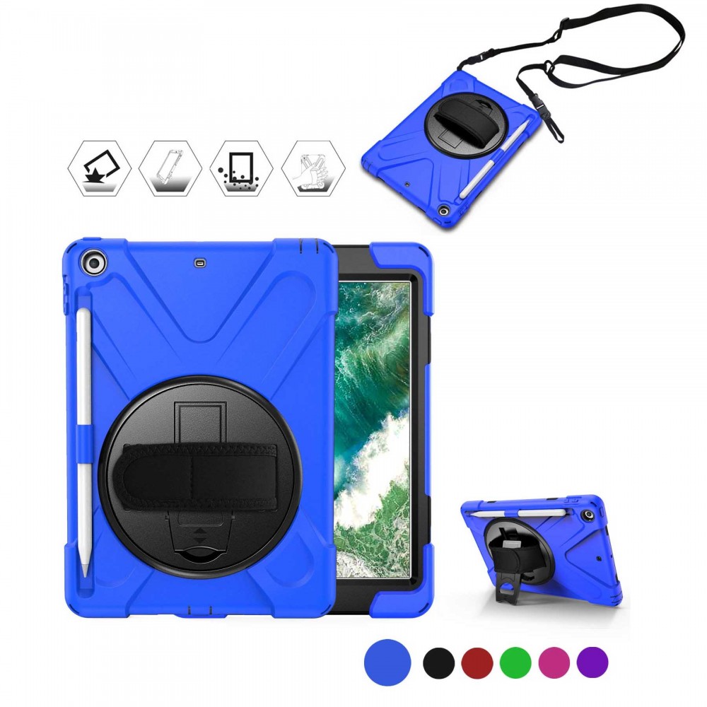 Custom Imprinted iBank(R)2018/2017 iPad 9.7" Case with Hand Strap + Pencil Holder (Blue) Custom Imprinted iBank(R)2018/2017 iPad 9.7" Case with Hand Strap + Pencil Holder (Blue)