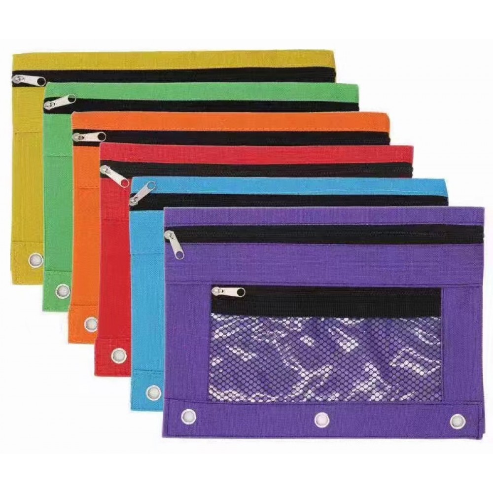 Custom Imprinted 3 Holes Pencil Pouch w/Zipper