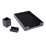 Leather Desk Set: Pen Cup Organizer, Letter Tray and Business Card Holder Logo Branded