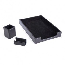 Leather Desk Set: Pen Cup Organizer, Letter Tray and Business Card Holder Logo Branded  Leather Desk Set: Pen Cup Organizer, Letter Tray and Business Card Holder Logo Branded