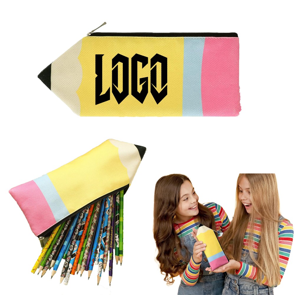 Portable Pencil Shaped Cute Pencil Case With Zipper Logo Branded