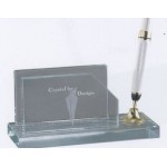 Jade Glass Business Card Holder w/ Silver Pen & Funnel Custom Imprinted